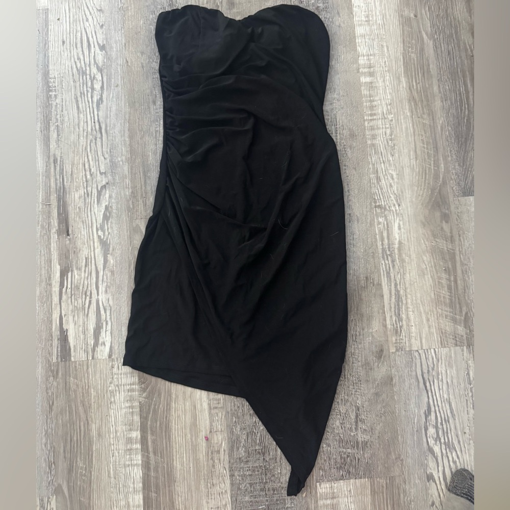 Papaya Black Asymmetrical Strapless Dress